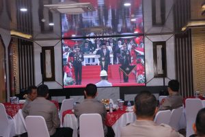 Wakapolda Sumsel Mengikuti Upacara HUT Bhayangkara ke-77 yang dipimpin oleh Kapolri secara Virtual