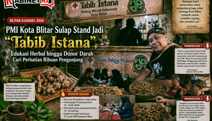 PMI Kota Blitar Curi Perhatian di Blitar Djadoel 2026,Stand ” Tabib Istana ” Padukan Edukasi Herbal dan Donor Darah