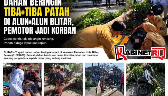 Tragedi Pohon Beringin di Aloon-aloon Blitar: Pemotor Tertimpa Dahan, Motor Rusak Parah