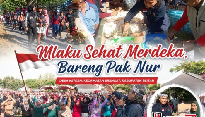 Mlaku Sehat Merdeka di Kerjen Blitar, Warga Disambut Sarapan Gratis hingga Hadiah Kambing